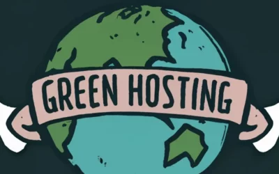 Il·lustració del planeta Terra amb cartell que diu 'GREEN HOSTING